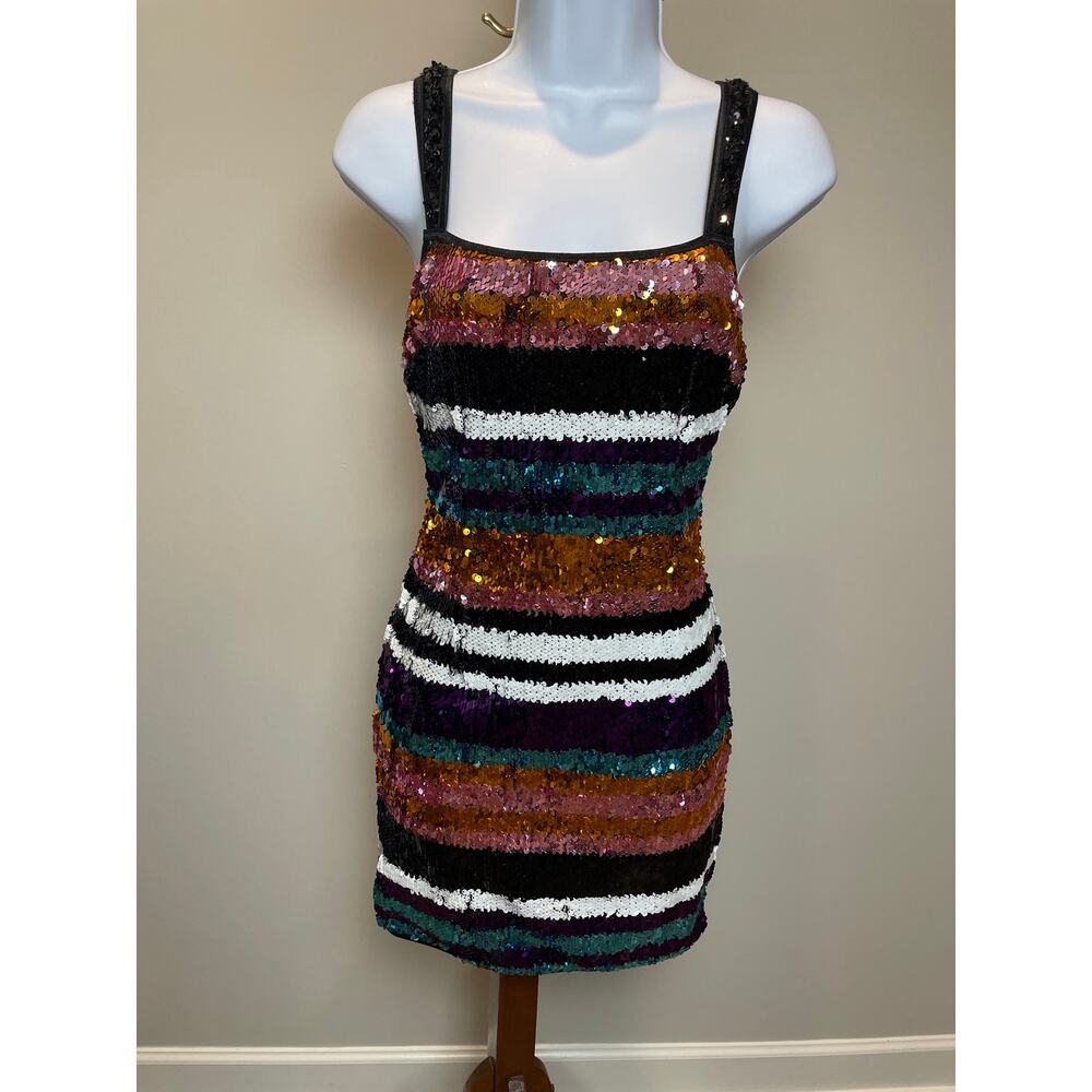 Shop 17 Colorful Sequin Stripe Mini Dress Size S NWT Stretch